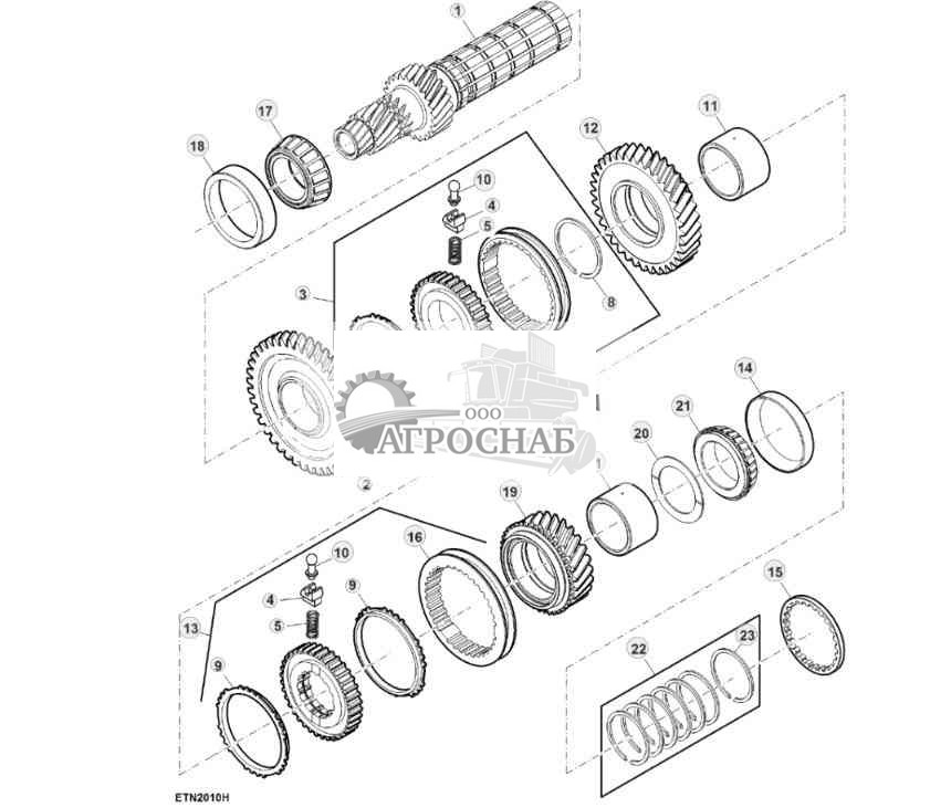 Узел входного вала, коробка диапазонов, AutoQuad™, 40K и 50K 